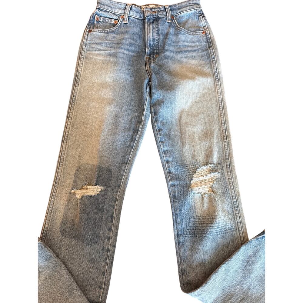 Lucky Brand Straight Leg Cuff Patchwork High Rise Jeans 00/24 Vintage Wash